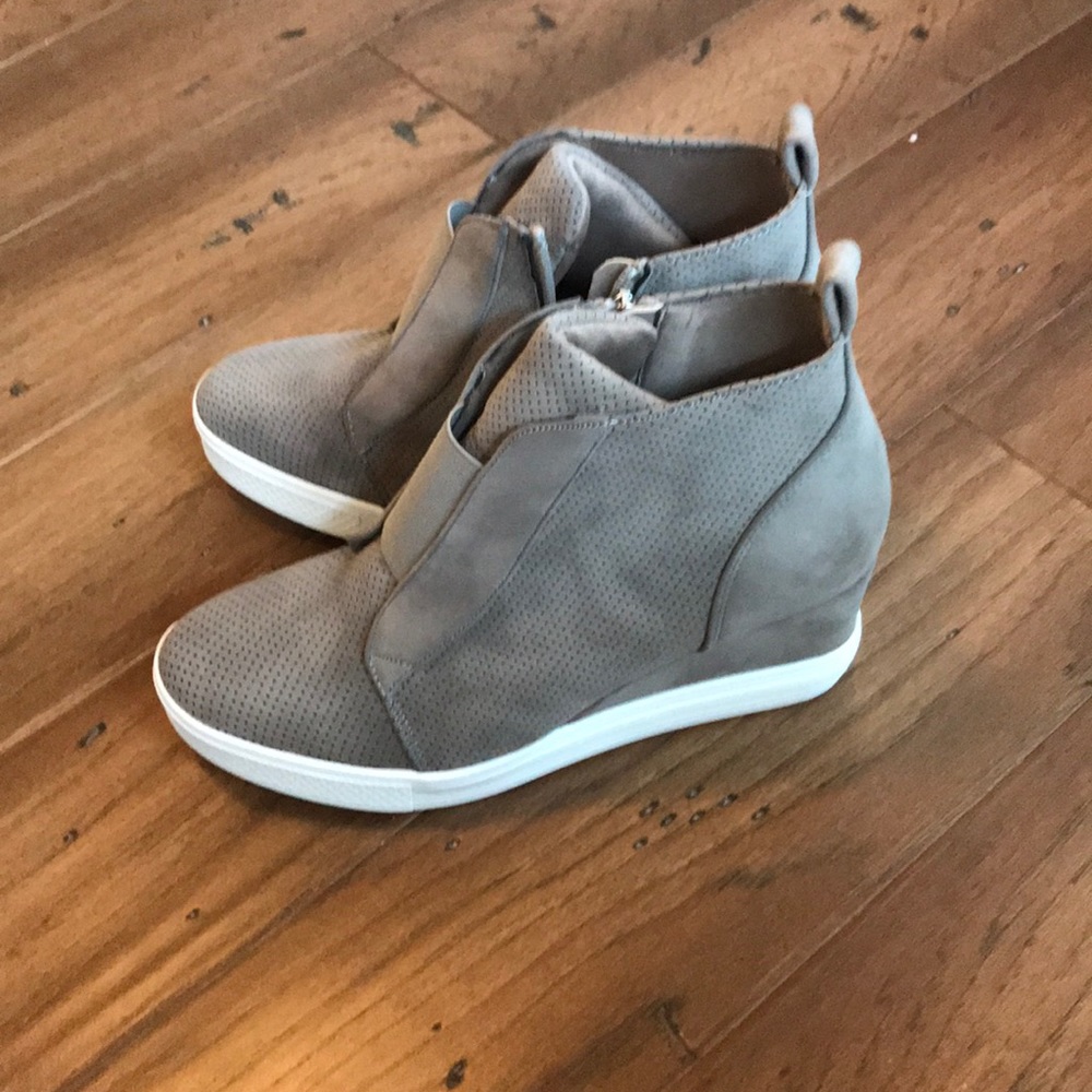 Faux suede wedge sneakers.